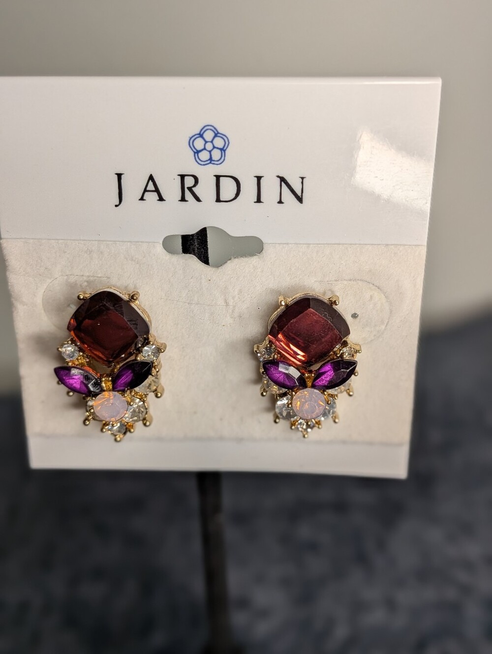 Jardin Gold Tone Clear Crystal Emerald Cut Statement Drop Earrings NWT